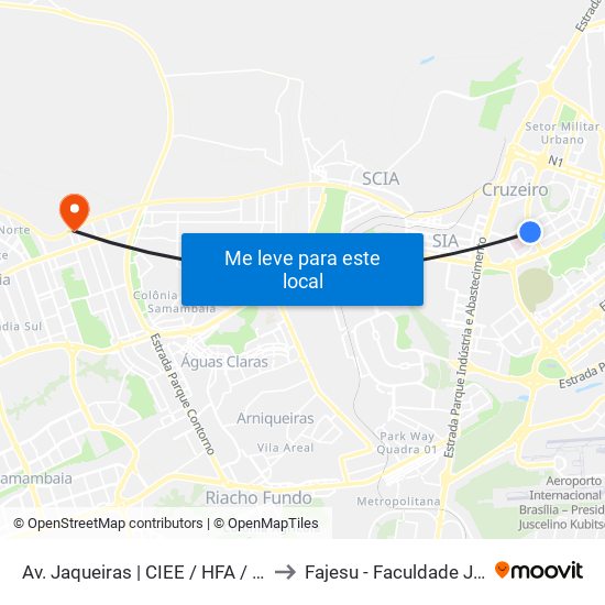 Av. Jaqueiras | CIEE / HFA / Centro Clínico Sudoeste to Fajesu - Faculdade Jesus Maria E José map