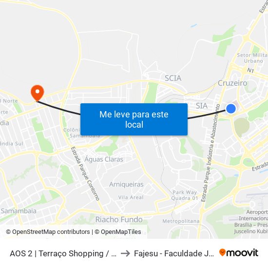 AOS 2 | Terraço Shopping / Paróquia Rainha da Paz to Fajesu - Faculdade Jesus Maria E José map