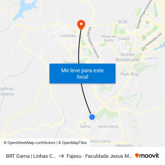 BRT Gama | Linhas Circulares to Fajesu - Faculdade Jesus Maria E José map
