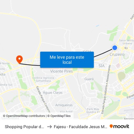 Shopping Popular de Brasília to Fajesu - Faculdade Jesus Maria E José map