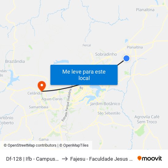 Df-128 | Ifb - Campus Planaltina to Fajesu - Faculdade Jesus Maria E José map