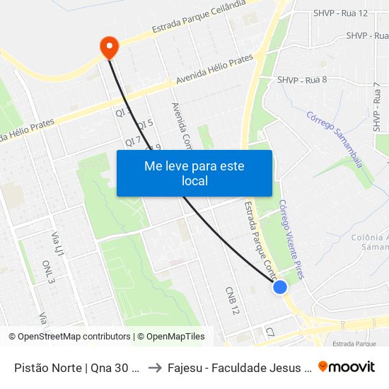 Pistão Norte | Qna 30 (Quiosques) to Fajesu - Faculdade Jesus Maria E José map