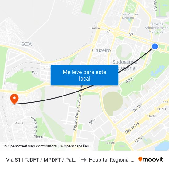 Via S1 | TJDFT / MPDFT / Palácio do Buriti to Hospital Regional Do Guará map