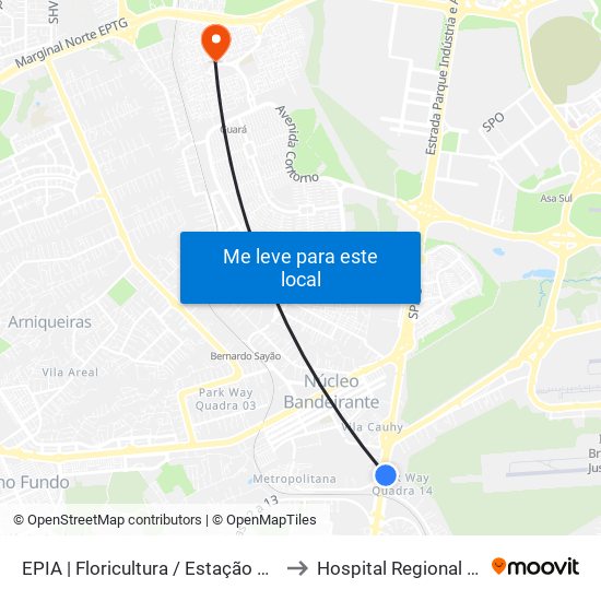 EPIA | Floricultura / Estação BRT Park Way to Hospital Regional Do Guará map