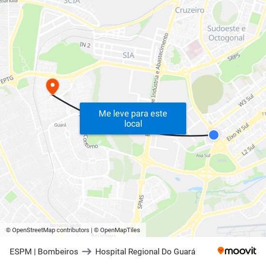 ESPM | Bombeiros to Hospital Regional Do Guará map