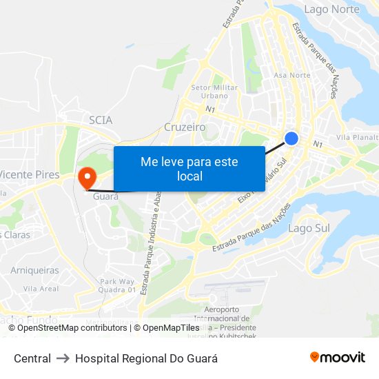 Central to Hospital Regional Do Guará map