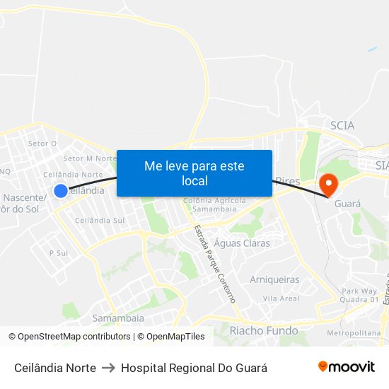 Ceilândia Norte to Hospital Regional Do Guará map