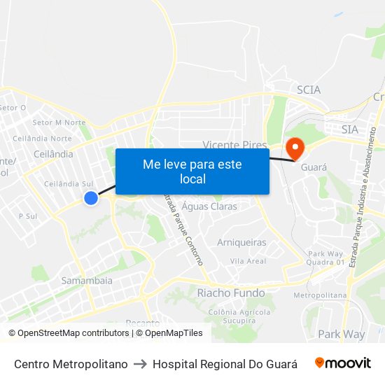 Centro Metropolitano to Hospital Regional Do Guará map