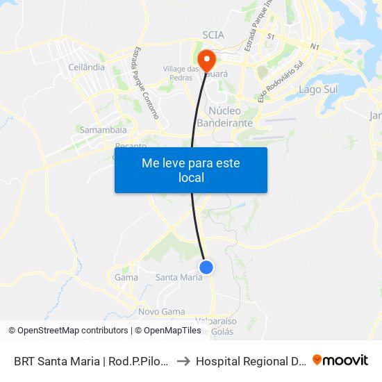 BRT Santa Maria | Rod.P.Piloto / W3 Sul to Hospital Regional Do Guará map