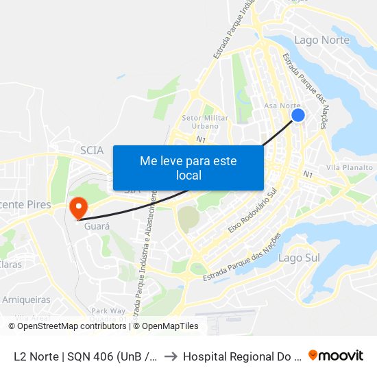 L2 Norte | Sqn 406 (Unb / Odonto Hub) to Hospital Regional Do Guará map