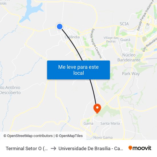 Terminal Setor O (Chegada) to Universidade De Brasília - Campus Do Gama map