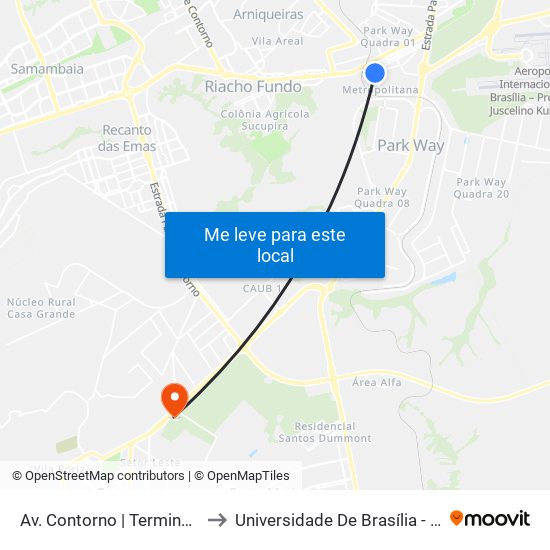 Av. Contorno | Terminal N. Bandeirante to Universidade De Brasília - Campus Do Gama map