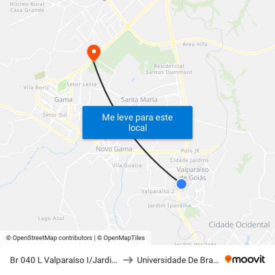 Br 040 L Valparaíso I/Jardim Oriente (Passarela Amarela) to Universidade De Brasília - Campus Do Gama map