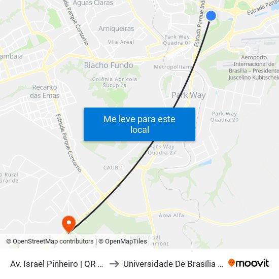 Av. Israel Pinheiro | QR 7 (Pizzaria Aurélio) to Universidade De Brasília - Campus Do Gama map