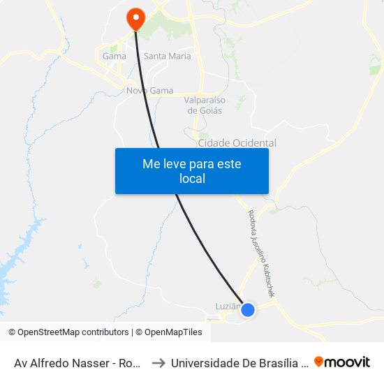 Av Alfredo Nasser - Rodoviaria De Luziania to Universidade De Brasília - Campus Do Gama map