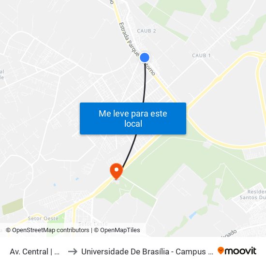 Av. Central | Qs 15 to Universidade De Brasília - Campus Do Gama map