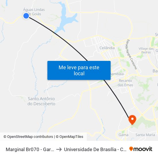 Marginal Br070 - Garagem Da Utb to Universidade De Brasília - Campus Do Gama map