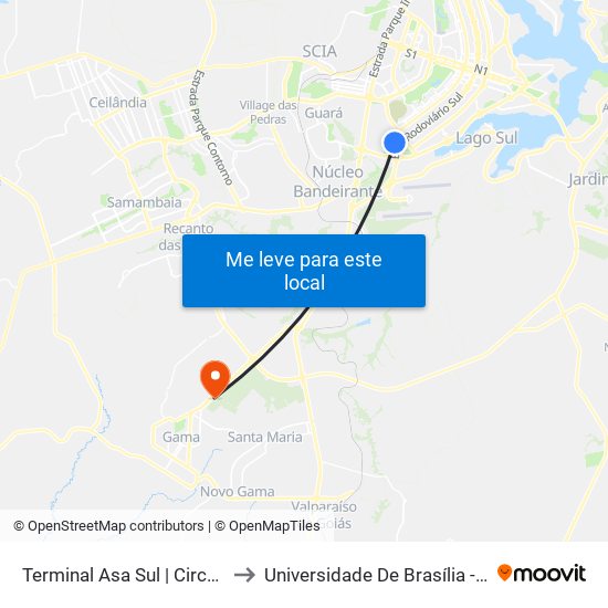 Terminal Asa Sul | Zebrinha / Samambaia to Universidade De Brasília - Campus Do Gama map