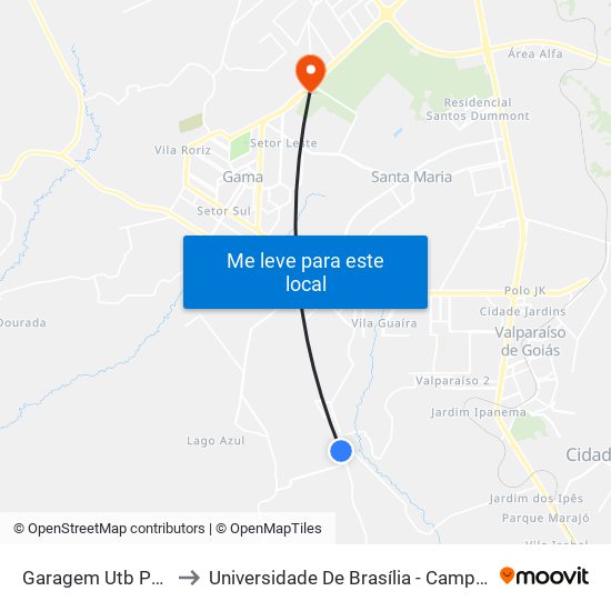 Garagem Utb Pedregal to Universidade De Brasília - Campus Do Gama map