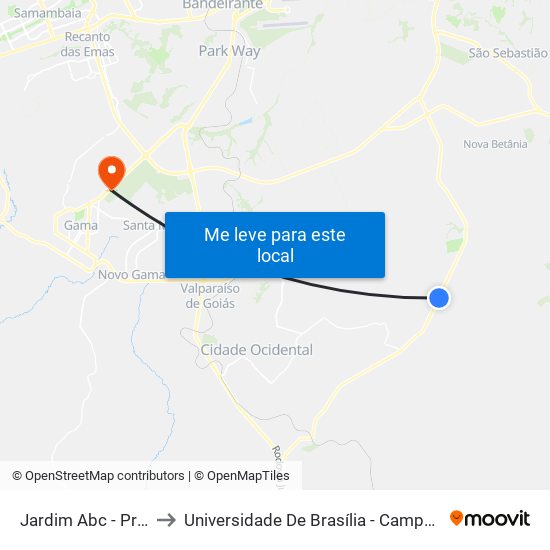 Jardim Abc - Praçinha to Universidade De Brasília - Campus Do Gama map