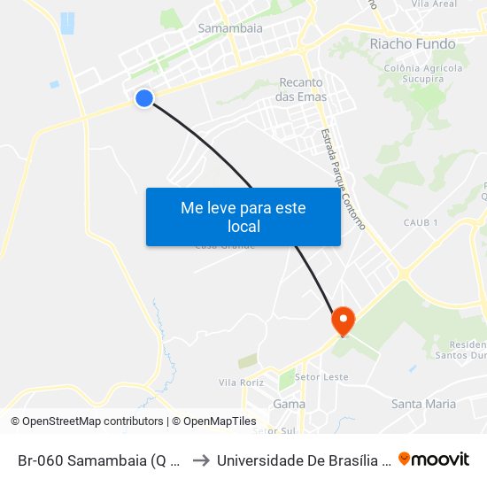 Br-060 Samambaia (Q 523/Garagem Urbi) to Universidade De Brasília - Campus Do Gama map