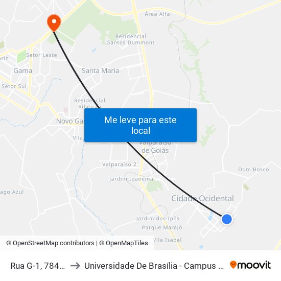 Rua G-1, 784-796 to Universidade De Brasília - Campus Do Gama map