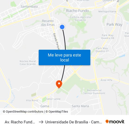 Av. Riacho Fundo | Qn 33 to Universidade De Brasília - Campus Do Gama map