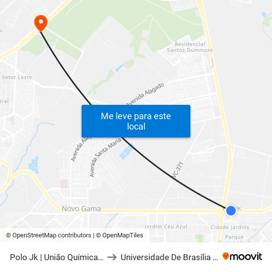 Polo Jk | União Química (SENTIDO GAMA) to Universidade De Brasília - Campus Do Gama map