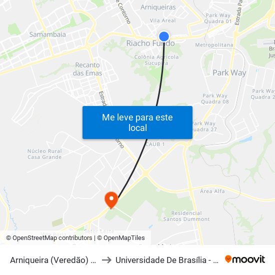 Arniqueira (Veredão) | Conj. 1, Ch. 44 to Universidade De Brasília - Campus Do Gama map