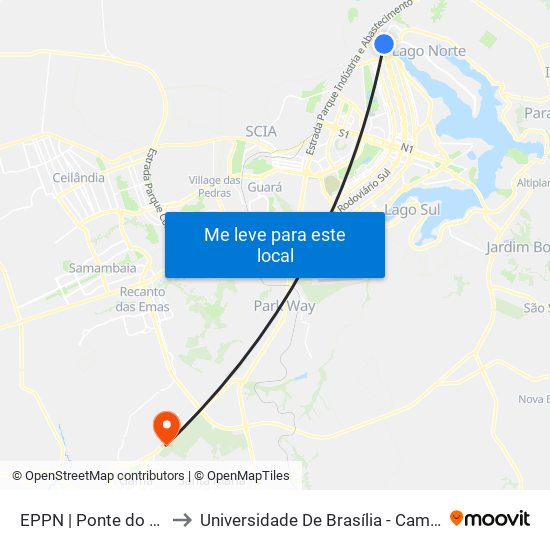 Eppn | Entrada Do Lago Norte / Ponte Do Braguetto to Universidade De Brasília - Campus Do Gama map