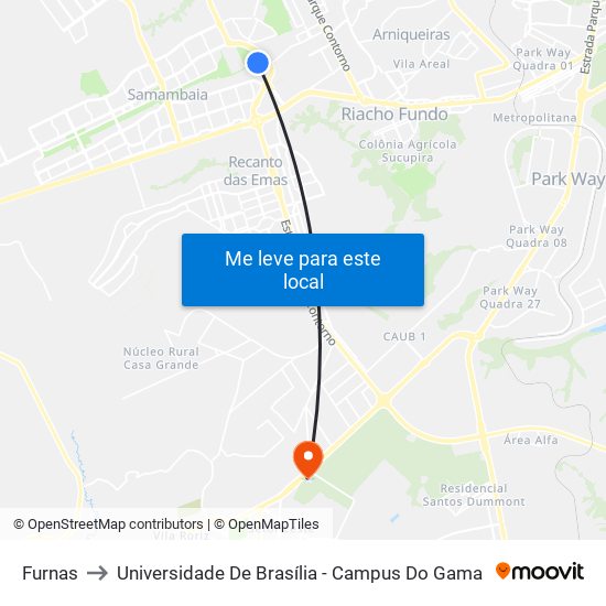 Furnas to Universidade De Brasília - Campus Do Gama map