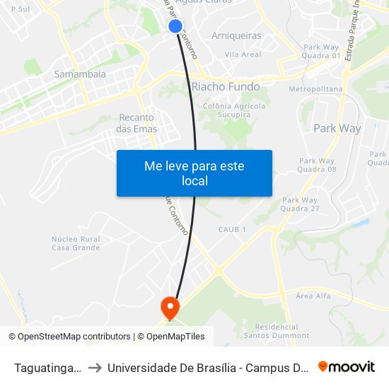 Taguatinga Sul to Universidade De Brasília - Campus Do Gama map