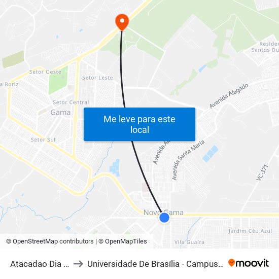 Atacadao Dia A Dia to Universidade De Brasília - Campus Do Gama map