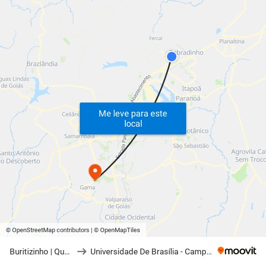 Buritizinho | Quadra 04 to Universidade De Brasília - Campus Do Gama map