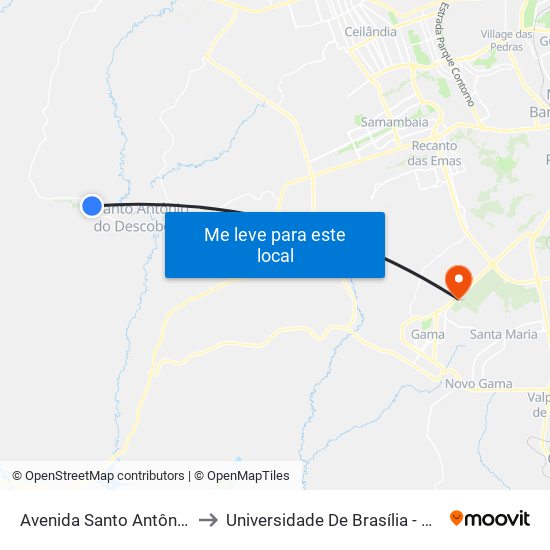 Avenida Santo Antônio, 1939-1993 to Universidade De Brasília - Campus Do Gama map