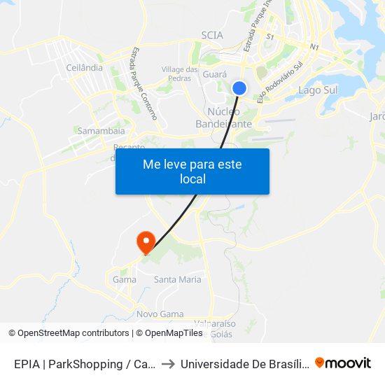 Epia Sul | Parkshopping (Linhas Do Entorno) to Universidade De Brasília - Campus Do Gama map