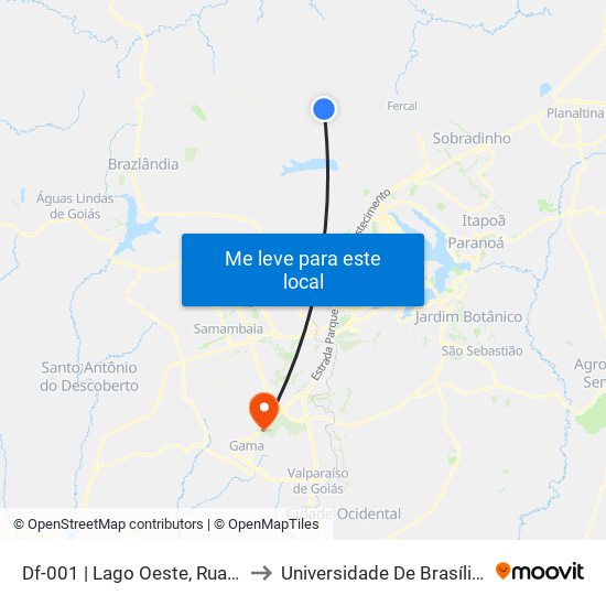 Df-001 | Lago Oeste, Rua 14/13 (Comercial 13) to Universidade De Brasília - Campus Do Gama map