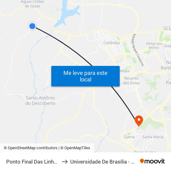 Ponto Final Das Linhas 2813/2815 to Universidade De Brasília - Campus Do Gama map