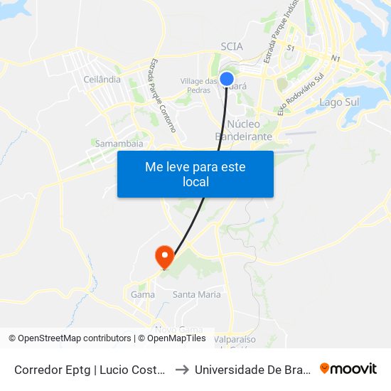 Corredor Eptg | Lucio Costa / Guará (Sentido Taguatinga) to Universidade De Brasília - Campus Do Gama map