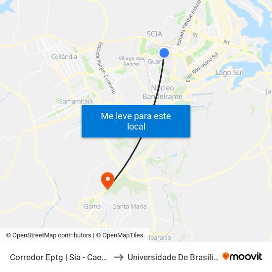 Corredor Eptg | Sia - Caesb (Sentido Taguatinga) to Universidade De Brasília - Campus Do Gama map