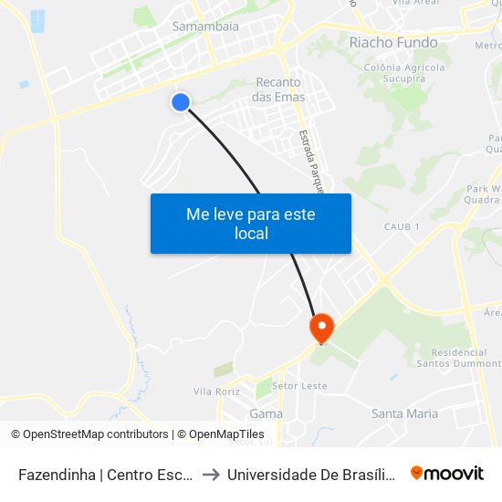 Fazendinha | Centro Escolar Infantil Pró-Vida to Universidade De Brasília - Campus Do Gama map