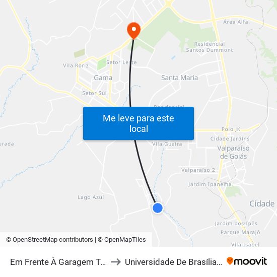 Em Frente À Garagem Taguatur Novo Gama to Universidade De Brasília - Campus Do Gama map