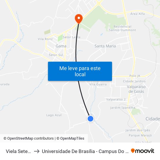 Viela Sete 21 to Universidade De Brasília - Campus Do Gama map