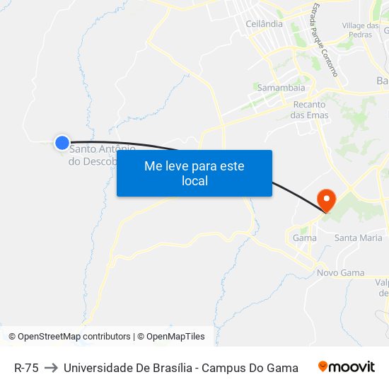 R-75 to Universidade De Brasília - Campus Do Gama map