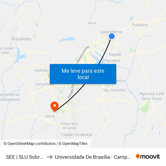 See | Slu Sobradinho to Universidade De Brasília - Campus Do Gama map