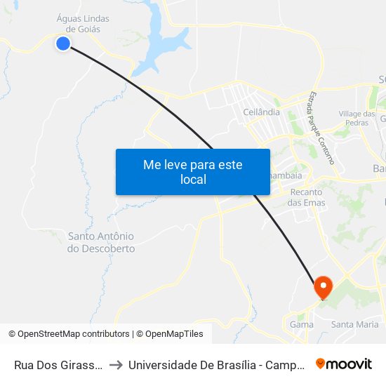 Rua Dos Girassóis, 16 to Universidade De Brasília - Campus Do Gama map