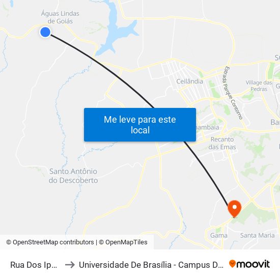 Rua Dos Ipês, 2 to Universidade De Brasília - Campus Do Gama map