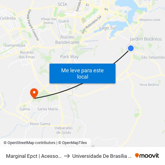 Marginal Epct | Acesso A Av. Dom Bosco to Universidade De Brasília - Campus Do Gama map