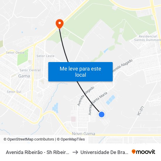 Avenida Ribeirão - Sh Ribeirão/Cond Porto Rico Fase 1 Q J to Universidade De Brasília - Campus Do Gama map