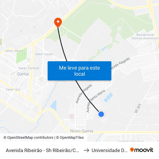 Avenida Ribeirão - Sh Ribeirão/Cond Porto Rico Fase 1 Q 3 (Assembleia De Deus De Brasília) to Universidade De Brasília - Campus Do Gama map